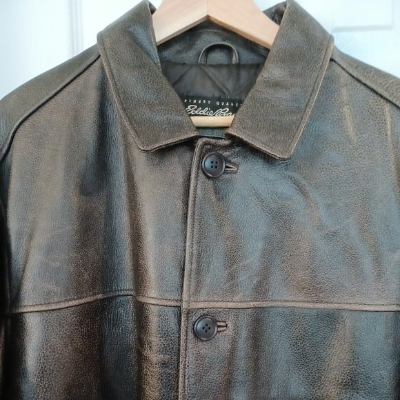 Eddie Bauer Brown Leather Car Coat - Picture 2 of 8